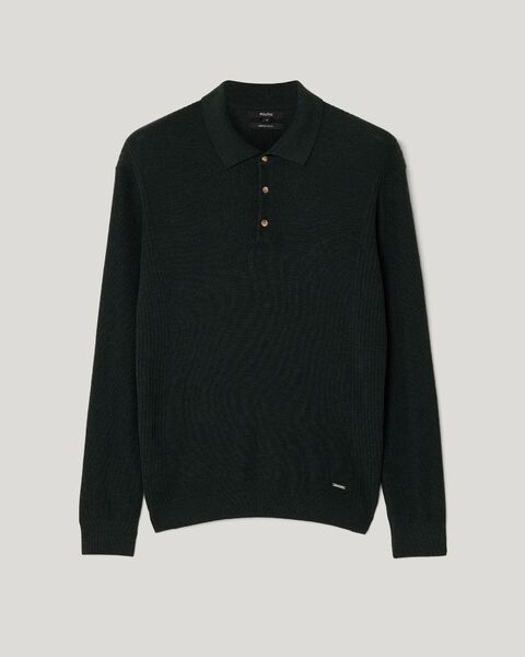 Long sleeve knitted polo, Khaki, hi-res